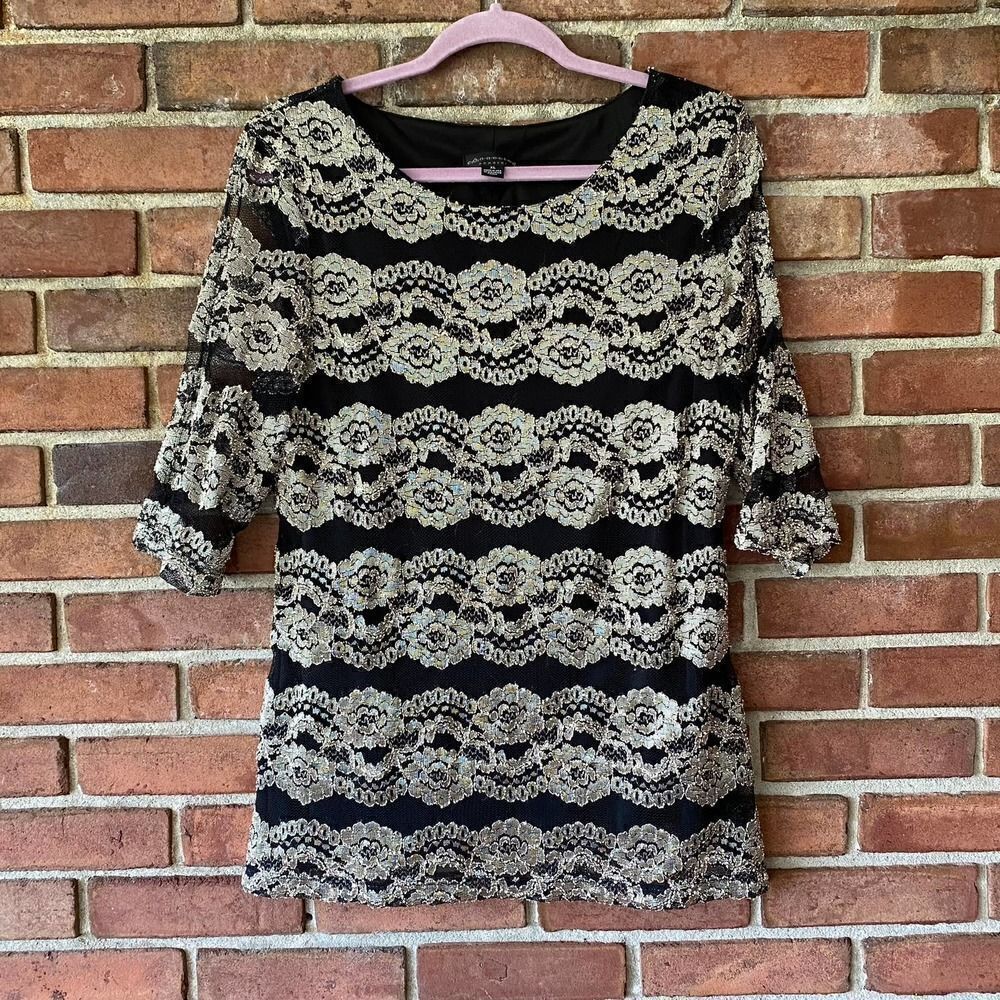 Connected Apparel Textured Patterned Stripe Shirt Black Gold XL